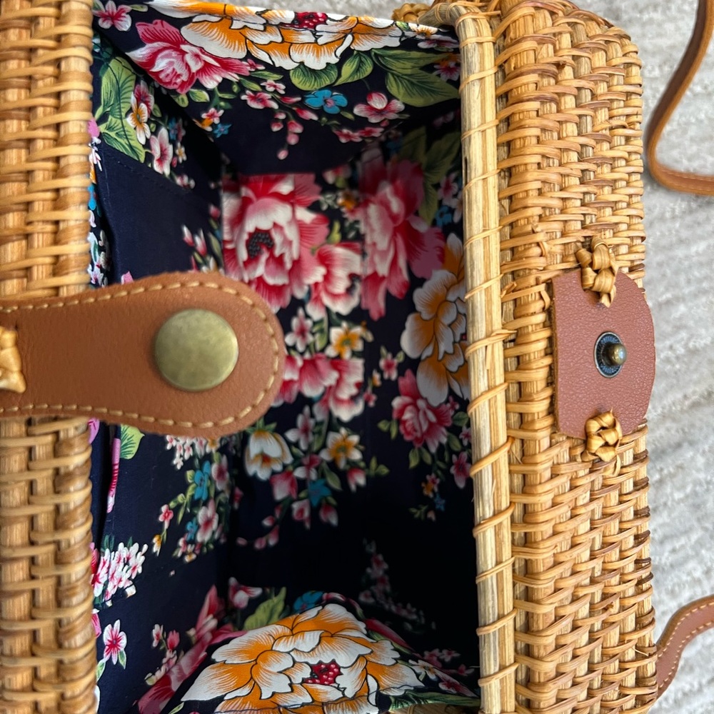 Retro Straw Bag Boho Vintage Rectangular Crossbody Purse Rattan - Picture 2 of 3